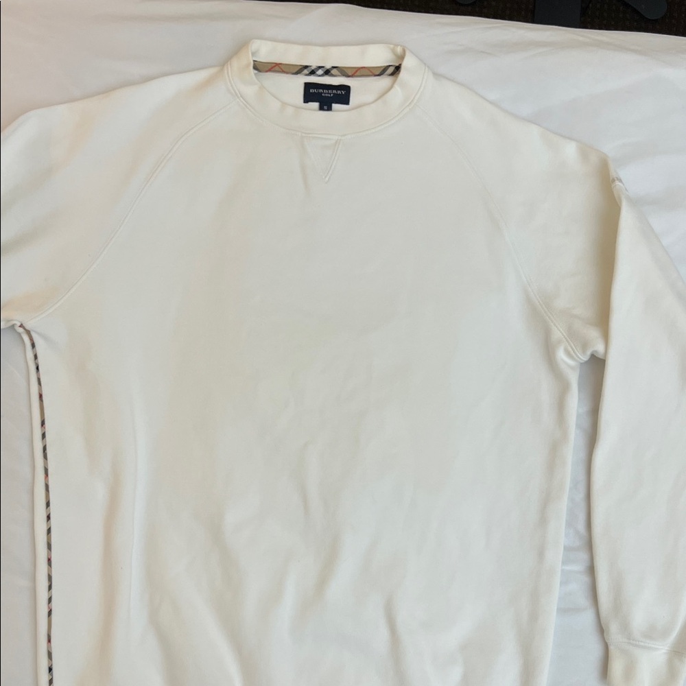 Burberry Men's Off-White Crewneck Sweatshirt with Signature Check Trim